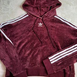 ADIDAS velour cropped burgundy hoodie
